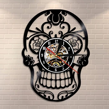 Mexican Craniu Decorativ Ceas de Perete Ziua De Mort Dia De Los Muerte disc de Vinil Ceas de Perete cu Design Modern 3D ceasuri de Perete Decor
