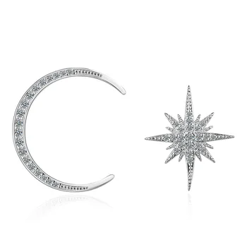 Moda Jewelley Asimetrie Argint 925 Luna Cristal Cercei Stud Pentru Fete Doamna Pendientes eh022