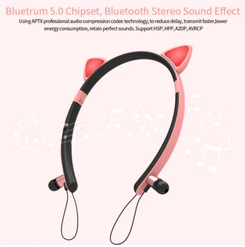 Fata De Banda De Păr De Pisică Ureche Wireless Bluetooth 5.0 Căști Magnetic Agățat De Gât Luminos Căști Hifi Stereo Auriculare Copii Cadouri