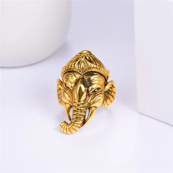 U7 Norocos Ganesha Buddha Elefant Animale Inel Rock Bijuterii Cadou Hip Hop De Aur/Negru Culoare Din Oțel Inoxidabil Inele Pentru Bărbați R1016