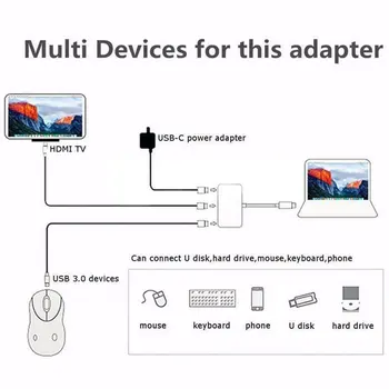 C USB HUB la HDMI Adaptor Pentru Macbook Pro/Air Thunderbolt 3 USB de Tip C Hub pentru 4K HDMI USB 3.0 Port USB-C Livrare de Energie