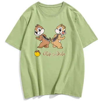 Disney Tricou Dulce Chip 'n Dale Desene animate Chipmunk Scrisoare de Imprimare Cuplurile Unisex Femei T-Shirt cu Maneci Scurte O-Gât Topuri 6 Culori