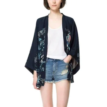 Vintage Femei de Vară Îmbrăcăminte exterioară Cardigan Flori păsări Imprimate Șifon Protecție solară Kimono Tricou