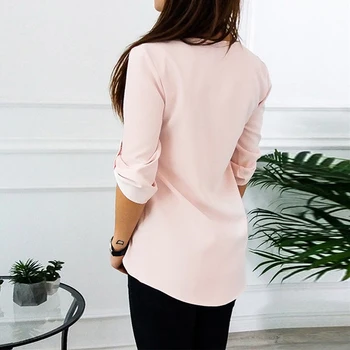 Primavara-Vara pentru Femei Bluza Șifon V Guler cu Fermoar Culoare Solidă de Dimensiuni Mari 3XL Mâneci Lungi Tricou Vrac Bluza Blusa Feminina