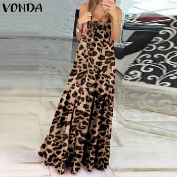 VONDA 2021 Leopard de Imprimare Femei Rochie Ciufulit Petrecere Lungă Rochie Maxi de Plaja Vestido Robă Lungă Femininas Plus Dimensiune