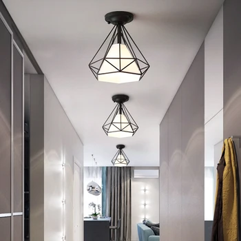 Vintage Lumini Plafon Negru, Alb, Aur Loft Led Lampă De Plafon Formă Geometrică Cușcă De Fier Camera De Zi Dormitor Acasă Led