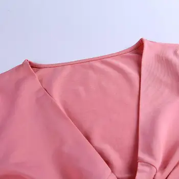 Dugujunyi Femei Casual Sexy Bandaj Bluza V-neck Flare Sleeve Populare Solid Slim Topuri Elegante, Feminine Teaca Tricouri