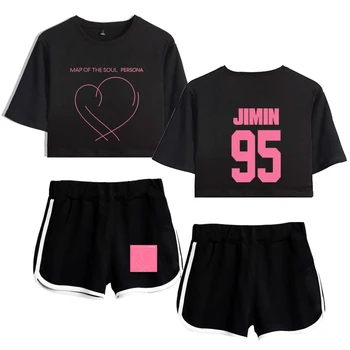 Noi JIMIN J-HOPE V Al Sufletului Persona Două Piese Uza de Vara T-Shirt Și pantaloni Scurți pentru Femei Costum Crop Top + pantaloni Scurți de Trening