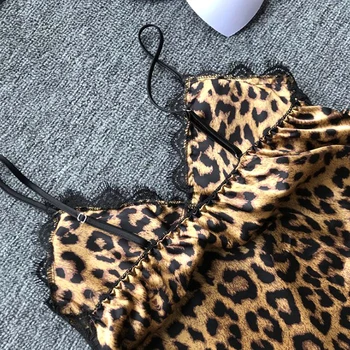 Fierbinte Sexy Femei Leopard Imprimate Dantelă Rochie De Noapte Lenjerie V Gât Rochie De Noapte De Vară Pijamale Spaghete Curea Noapte De Somn Purta
