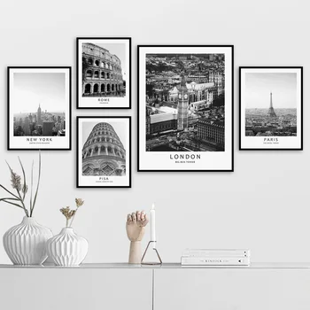 Paris Turnul Londrei, Big Ben Roma Colosseum New York Postere Si Printuri Nordic Panza Pictura pe Perete Imagini pentru Living Decorul Camerei