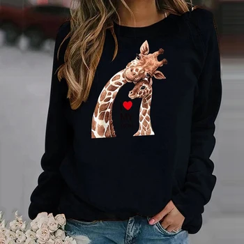 Girafa Tricou Femei Toamna Animale De Top Imprimat Cu Maneci Lungi O Gât Vrac Tricou Femei, Plus Dimensiune Hoodies Sudaderas Mujer