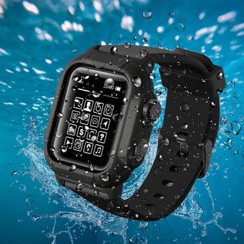 Pentru Apple Watch 44mm 42mm 40mm Banda Curea Silicon IP68 rezistent la apa Caz pentru iWatch Seria 6/SE/5/4/3/2 Centura Sport Bratara Cadru