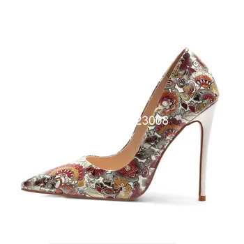 Femei Tocuri inalte Pantofi de Imprimare Florale 6-12Cm Subliniat Toe Pantofi de Partid Femeie de Moda Doamnelor Pantofi Cu Tocuri Nouă Primăvară de Toamnă Pompe