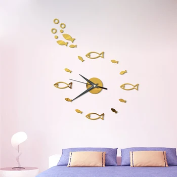 Noul Design Oglindă Ceas de Perete Autocolant Set Minunat de Pește 3D Decor Acasă Poster Decalcomanii Poster Decor Camera de zi cu Pat Cameră Ceas de Perete