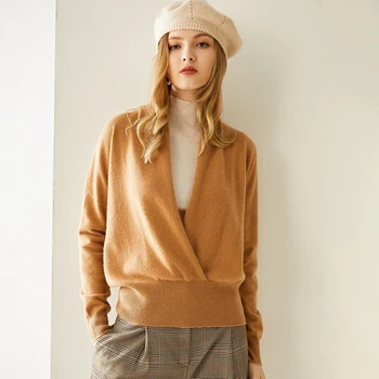 Atelier de croitorie Personalizate Primăvara și Toamna Noi Femei Pure Cashmere V-neck Moda Pulover pulover Pulover Scurt