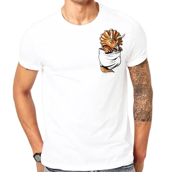 Noutate de Moda 3D Dinozaur Buzunar print t-shirt Noi de Vara T-Shirt Rece Barbati de Brand de Moda t-Shirt alb, Amuzant buzunar Tees