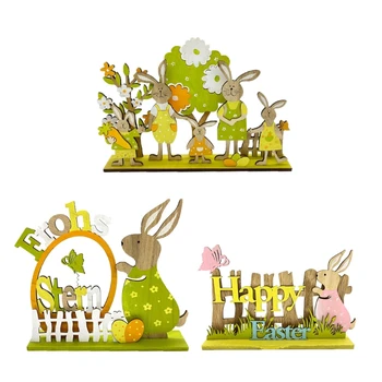 Decoratiuni de paste din Lemn Rabbit Bunny Familie cu LED-uri de Lumină Ornament DIY Acasă Valentine ' s Zi, Nunta Decor