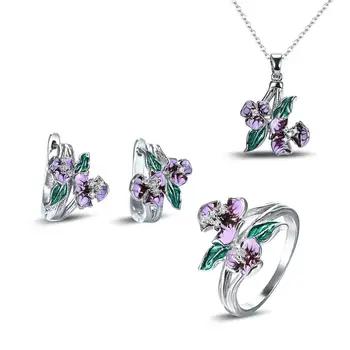 ÎNGER NEGRU Verde Violet Email Flori Clip Cercei Pentru Femei Argint 925 CZ Cercei Moda Bijuterii en-Gros Cadou de Nunta