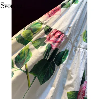 Svoryxiu Pistă de Moda Personalizate Summer Rose Floare de Bumbac Imprimare Fusta Eleganta Femei Talie Inalta Fusta Lunga Femei Nou