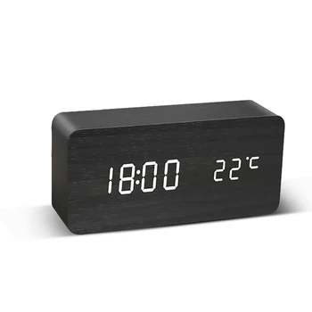 Ceas cu alarmă Digital Multifunctional cu Ceas LED Ceas Deșteptător Lemn Alb Voice Control, USB Alimentat Termometru Office Home Decor