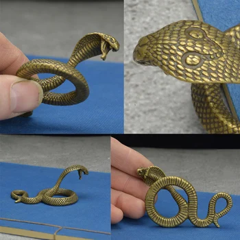 Bronz antic Cobra Șarpe boa Statuie Figurine Miniaturale de Cupru Animalul Zodiacal Birou Decoratiuni Ceai Animale de companie Ornamente de Alama Meserii