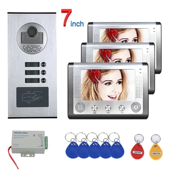 7 inch 2/3/6 Apartament/Video de Familie Ușa Telefon, Interfon Sistem RFID IR-CUT HD 1000TVL Camera Soneria aparat de Fotografiat Impermeabil