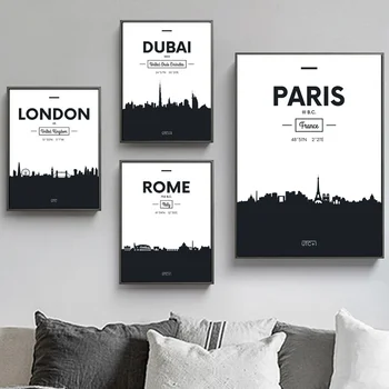 Londra, Paris Rom Dubai City Peisaj Arta De Perete Panza Pictura Nordică Postere Si Printuri Poze De Perete Pentru Living Decorul Camerei