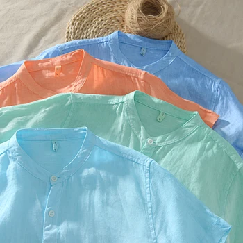 Noi Italia stil cu mânecă scurtă brand de lenjerie camasi barbati degrade portocaliu de moda casual shirt mens respirabil cămașă de sex masculin overhemd