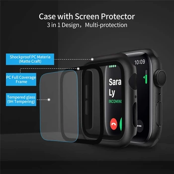 2 bucăți de cazuri pentru apple watch caz 5 4 44mm 40mm 9H Temperat Pahar Ecran Protector de film Bara pentru iwatch PC Greu caz Capacul