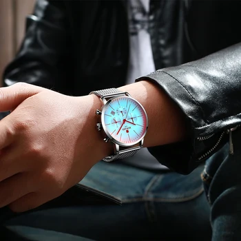 RECOMPENSA de Moda Mens Ceasuri de Lux de Top de Brand Albastru Dial Cuarț Ceas din Oțel Curea Sport Impermeabil Ceas Cronograf Bărbați Erkek izle