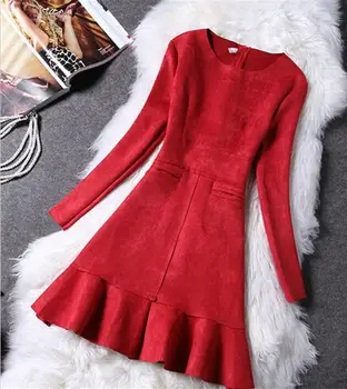 Noua Moda de Iarnă Femei Subțire de piele de Căprioară Rochie cu Maneci Lungi Elegante, Casual, de crăciun rochie de petrecere, rochii de vestidos