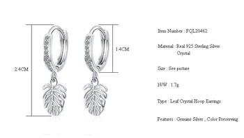 Fanqieliu Epocă Farmece Frunze de Plante Cercel Masiv 925 Sterling Silver Cercuri Pentru Femei Aur de 18K Cristal Cercei Cerc FQL20462