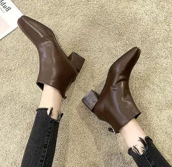 Cizme noi de Înaltă Calitate, Cizme Negre din Piele Doamnelor Pantofi de Primăvară de sex Feminin design de Lux Toc Glezna Cizme pentru Femei Pantofi