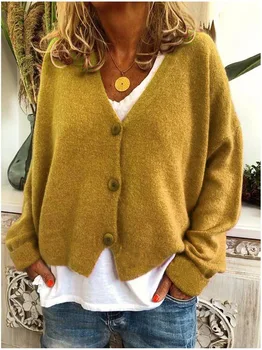Femei de Moda Casual Culoare Solidă Pulover Scurt tricotat Cardigan Nou Toamna Iarna 2020 Liber Geaca cu Maneci Lungi de Sus Plus Dimensiune