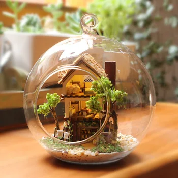 DIY Minge de Sticlă Casa Papusa Model Kituri de constructie din Lemn Mini Manual in Miniatura Păpuși Jucărie de Ziua de nastere Cadou de Crăciun