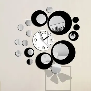 Ceasuri de perete Autocolante Decor Acasă Efect de Oglindă Suprafață Autocolant Negru Rotund Decor de Perete Ceas de Suprafață Detașabil pentru Camera Copii