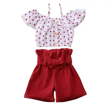 PUDCOCO Toddler Copii Baby Girls T-shirt cu Buline Sling Vesta Topuri + Solid Zburli pantaloni Scurți Tinutele de Vara 2 BUC Haine Set 1-6Y