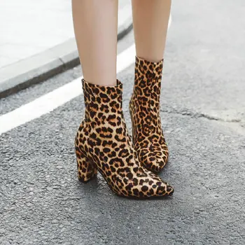 Sianie Tianie sclipici bling femeie întinde cizme mov din argint carouri leopard sexy ciorap papuceii bloc tocuri inalte femei glezna cizme
