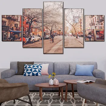 Un Set de 5 Piese New York pe Strada Peisaj ciresi Poster Tablouri Canvas HD Printuri Modular Imagine Arta de Perete Decorativ