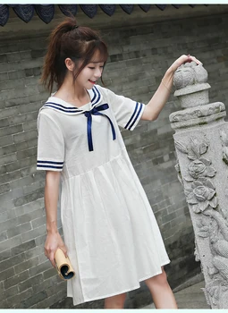 Japonia, Coreea De Școală Guler Marinar Uniformă De Student Arc Panglică Broderie Cat De Kawaii Lolita Mori Moale Fata Vrac Shirtwaist Rochie