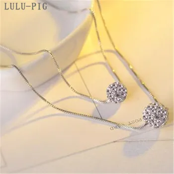 LULU-PORC Moda 925 de Argint Coliere Strat Dublu Cristal Colier Pandantiv Pentru Femei, Japonia Și Coreea de Stil Scurt DZ134