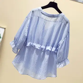 Femei Primavara-Vara Stil Șifon Bluze Tricou Femei Dantelă Sus V-neck Culoare Solidă Mozaic Elegante, Topuri SP259