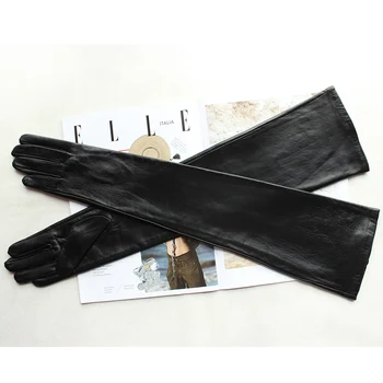 Femei noi Super Mănuși de Piele Lungi Peste Cot de Moda Negru Importate piele de Oaie de Înaltă Calitate Nurca din Piele Mănuși Touch Screen