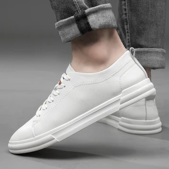 Din Piele Minimalist Elegant Mens Pantofi Casual 2021 Moda Alb Plat Adidasi Confort De Conducere Pantofi Skateboard Încălțăminte