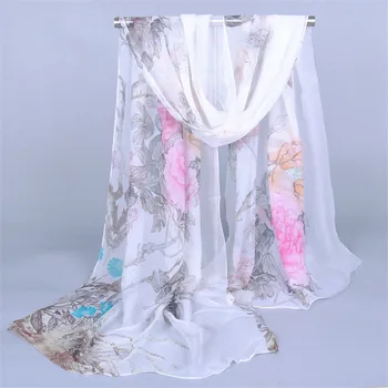 Sifon eșarfă de mătase de sex feminin toamna vara all-meci șal lung de imprimare de flori design pelerine și cape pareo plaja eșarfe, bandane