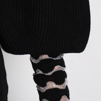 Mozuleva Negru Mozaic Topuri Tricotate Pentru Femei Guler Puff Maneca Lunga Pulover Casual Moda De Sex Feminin Nou Stil Toamna