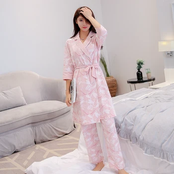 3stuck Bumbac Pijama Set Pentru Femei Doamnelor Mult Animal Print Nightrobe Halat, Pijamale Costum Pijamale Pijamale Lounge Homewear