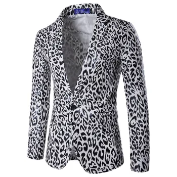 2018 Bărbați Sacou Moda Sexy Elegant Leopard de Imprimare Club de Noapte Partid Maneca Lunga Un Buton Sacou Jachete pentru Barbati Cavaler de onoare