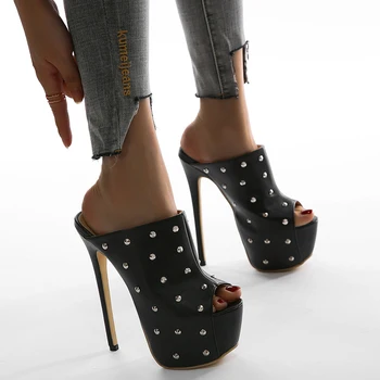 17cmHeel Papuci de casă Plus Dimensiune 42 De Femei Sandale Platforme Pantofi Nit Peep Toe Inaltime Toc Sandale de Moda Sandalias De Tacon Mujer