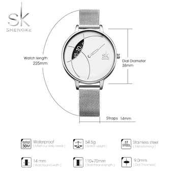 Shengke Femei de Moda Ceas de Creație Doamna Casual Ceasuri din Oțel Inoxidabil Plasă de Trupa Elegant Desgin Argint Cuarț pentru Femei